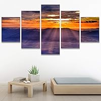 SIGNWIN 5 Panel Canvas Wall Art Sunset in The Mountains for Home Decorations Ready to Hang - 60
