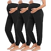 Neer 3 Pack Women's Maternity Pants Over The Belly Stretchy Joggers Pregnancy Casual Lounge Pants with Pockets