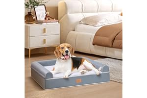 Sunheir Orthopedic Dog Bed for Medium Dogs - Deluxe Plush Waterproof Dog Sofa Beds Medium, Pet Couch Bed with Removable Washable Cover, Waterproof Lining, Bolster, Zipper, Grey
