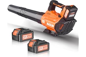 MIXUN Cordless Leaf Blower - 580CFM/160MPH Electric Blower with 2 x 4.0Ah Batteries, Charger, Shoulder Strap, and 3 Speed Settings, Ideal for Lawn, Yard, Sidewalk, and Garage Cleaning (Orange)