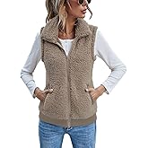LOMON Womens Fuzzy Fleece Vest, Casual Warm Sleeveless Zip Up Sherpa Vest Jacket with Pockets for Fall/Winter