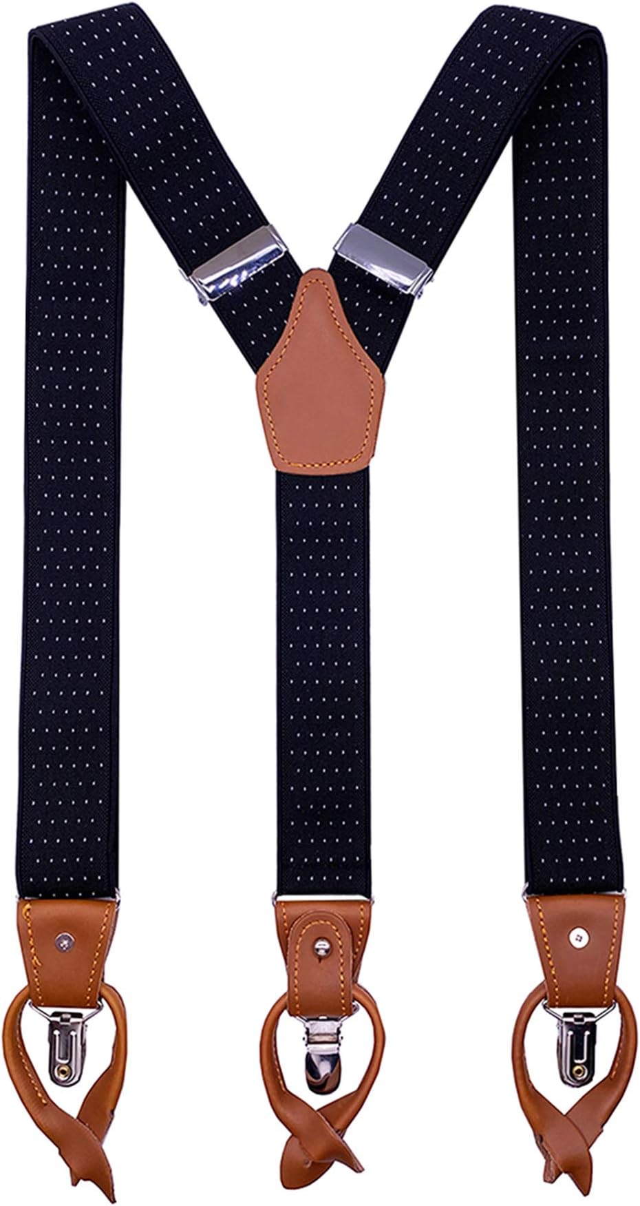 MENDENG Men's Suspenders Braces Leather Strap Father/Husband's Gift 6 Buttons