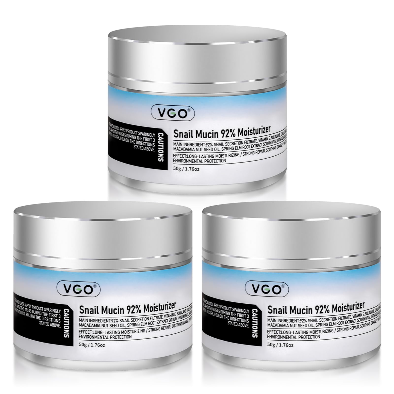VGO 3 Pack 92% Snail Mucin Moisturizer, Anti Aging, Skin Repair & Hydrating Face Cream with Ceramide & Vitamin E Image