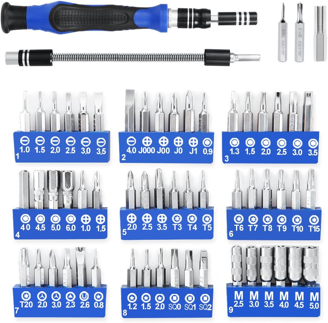 ORIA Precision Screwdriver Kit, 60 in 1 with 56 Bits Screwdriver Set, Magnetic Driver Kit with Flexible Shaft, Extension Rod for Mobile Phone, Smartphone, Game Console, Tablet, PC, Blue - - 