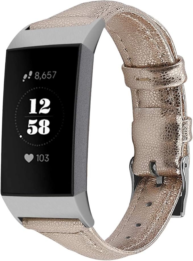 Calfskin Watch Bands for Fitbit Charge 3 Genuine Leather Watch Strap for Fitbit