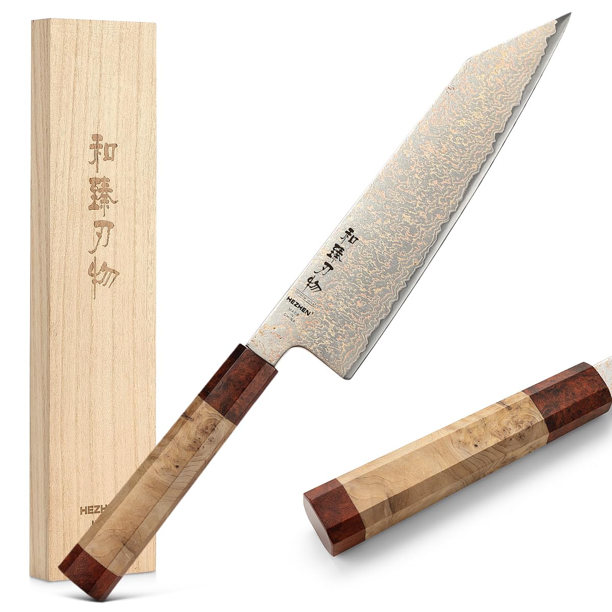 Photo 1 of HEZHEN Kiritsuke Chef Knife,8.3 Inch, 37 Layers Tricolor Copper Damascus Steel-Japanese Damascus Knif- Professional Knife for Chefs&Home Cooking-Razor Sharp,Sycamore Wood Handle