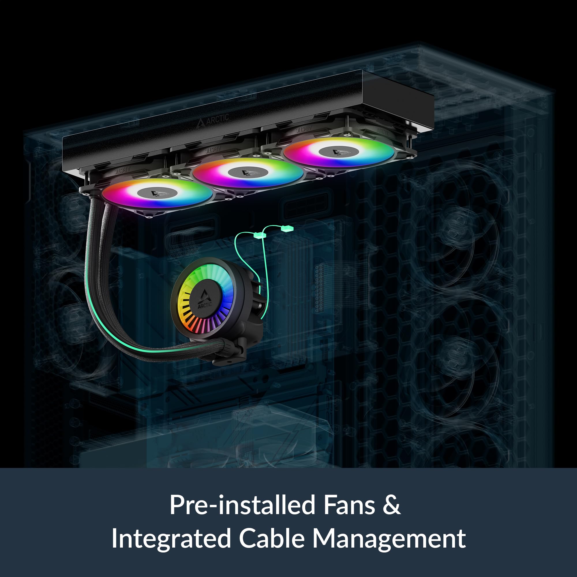 ARCTIC Liquid Freezer III Pro 360 A-RGB - AIO CPU Cooler, 3 x 120 mm Water Cooling, 38 mm Radiator, PWM Pump, VRM Fan, AMD AM5/AM4, Intel LGA1851/1700 Contact Frame - Black