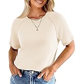 Cicy Bell Womens Short Sleeve Sweater Crewneck Knit Tops Fall Casual Loose Pullovers Shirts