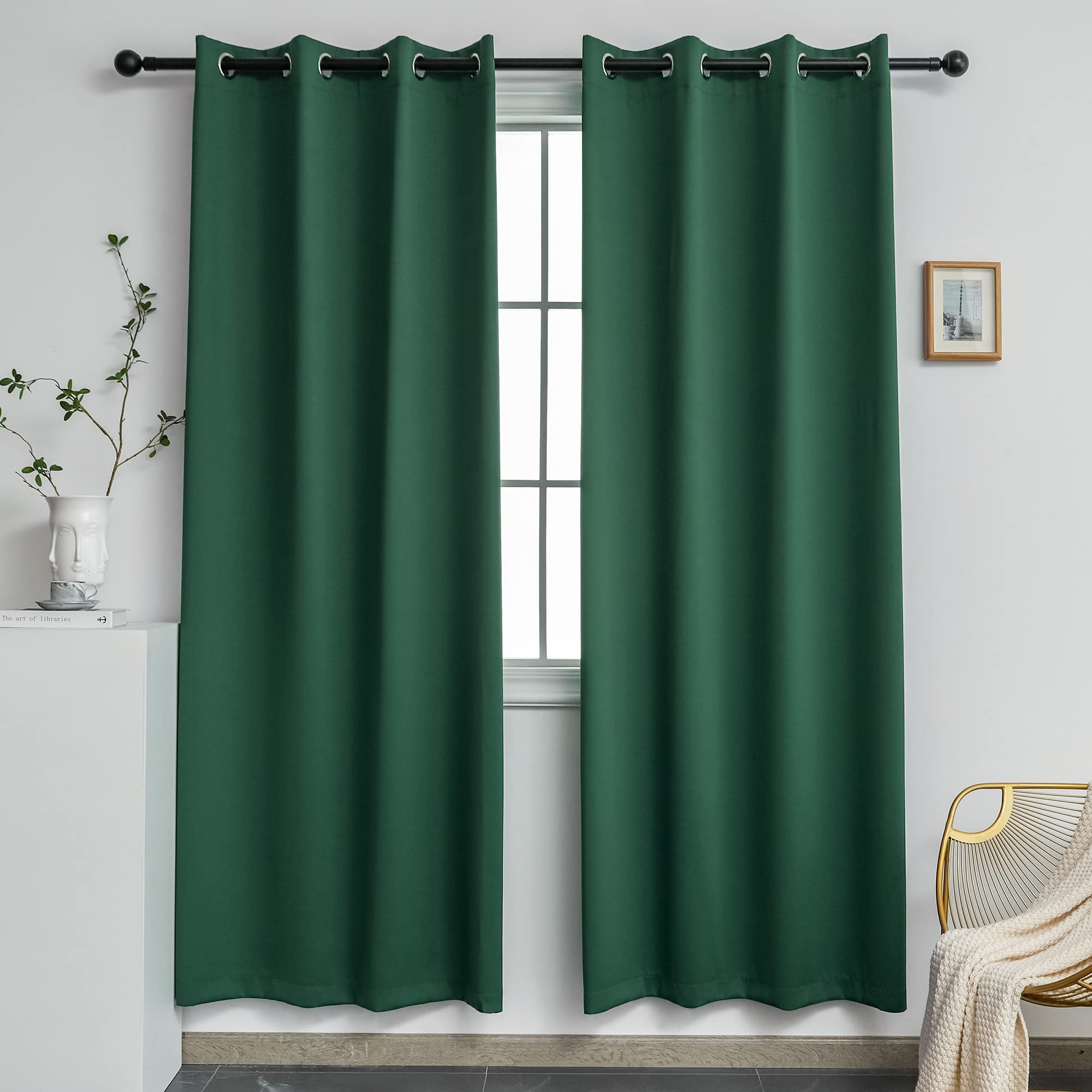 YGO Light Blocking Curtains for Bedroom Living Room Thermal Insulated Innovated Microfiber Blackout Window Panels Drapes, Grommet Top 52x84 Inch Hunter Green 2 Panels