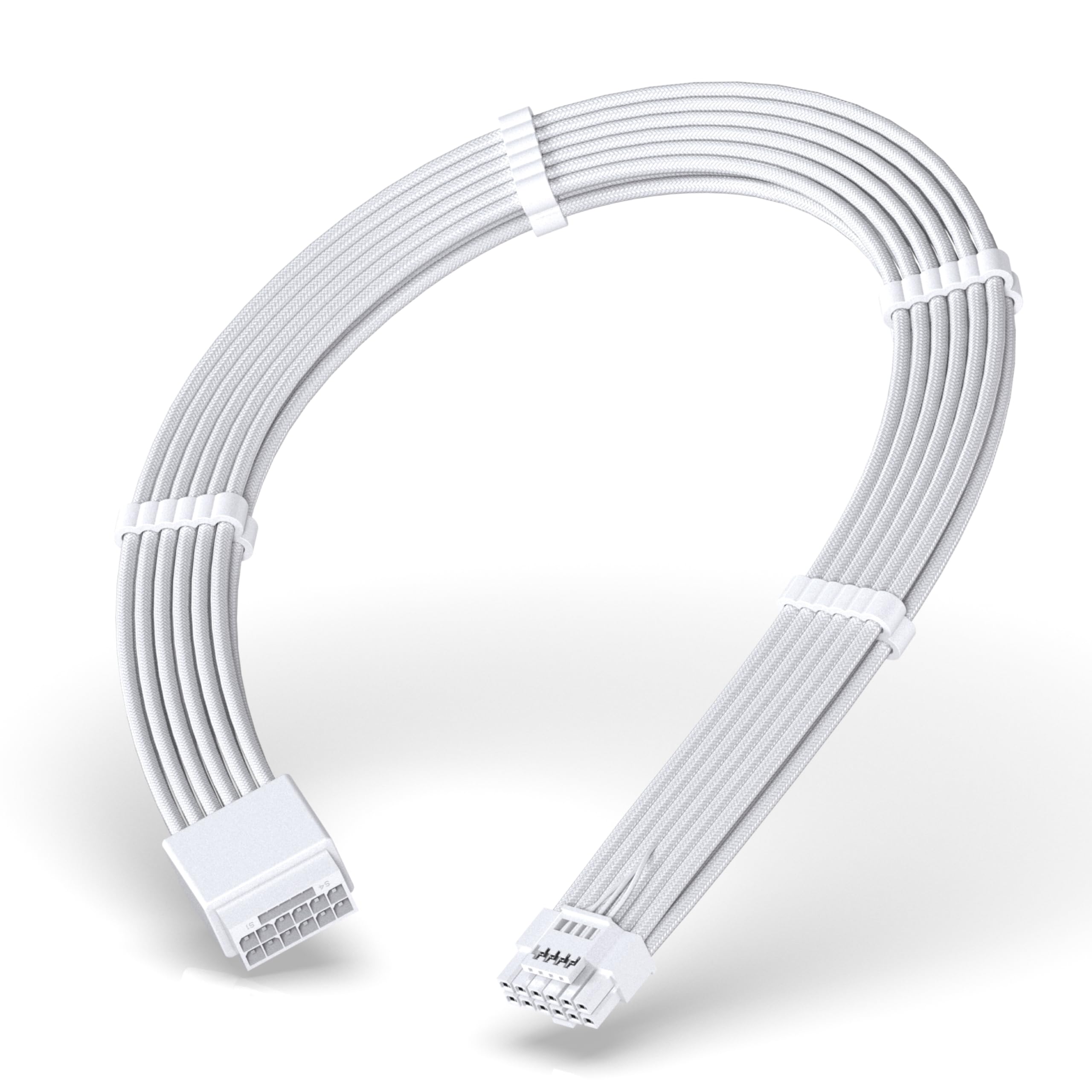 Photo 1 of EZDIY-FAB GPU Power Sleeved Cable Extension, 16pin(12+4) 12VHPWR PCIe 5.0 Connector Male to Female for RTX4070Ti Super, 4080 Super, 4090, with Cable Combs-16AWG/ All White