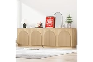 Yechen Accent Fluted Sideboard Buffet Cabinet with Arched Reeded Design Doors, Mid Century Modern Credenza Storage Cabinet with 2 Adjustable Shelves, Media Console Table, For Living Room Dinning(2PCS)
