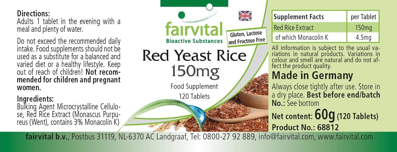 Red Yeast Rice Tablets 150mg Vegan 120 Tablets 3 Monacolin K
