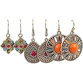 Handmade Bohemian Vintage Bronze Round Circle Earrings for Women Lightweight Tribal Brown Round Geometry Statement Earrings Antique Ethnic Spiral Earrings