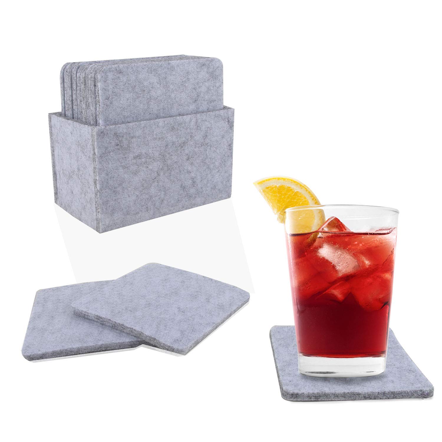 Felt Coasters, 12 Pieces of Square Felt Coasters, Felt for Drinks, Non-Slip and Washable Beverage Coasters, Home Decoration, Non-Stick Drinks, Table Coasters are Suitable for Gardens, Tables, Coffee