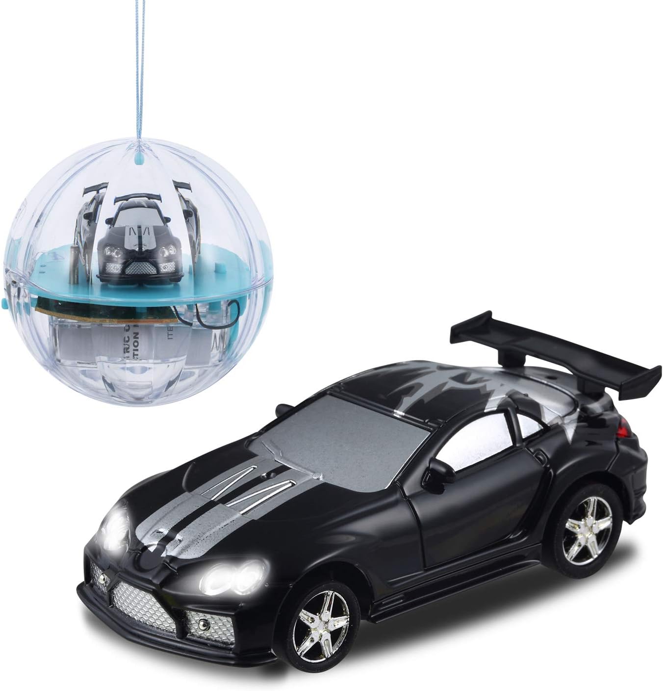 haomsj RC Cars for Kids Rechargable Pocket Racers 2.4GHz RC Remote Control Car Toys for Boys Girls in Ball with LED Light (Black, 1)