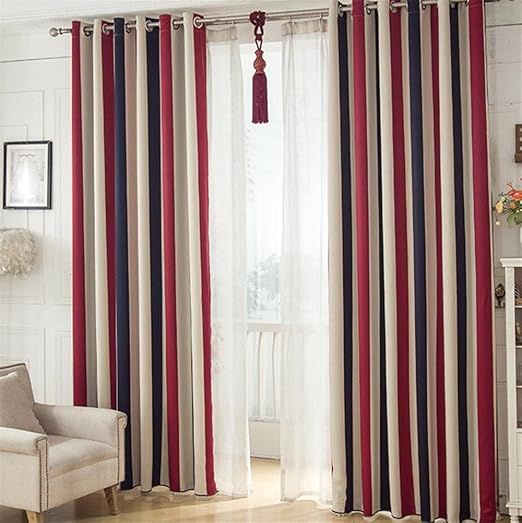 Amazon Com Etry Red Navy Blue Beige Multi Stripe Blackout Window