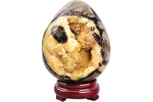 AMOYSTONE Natural Geode Cluster Egg Raw Septarium Mineral Healing Crystal Irregular Specimen Large 4-4.3" - Easter Thanksgiving Christmas Home Decor