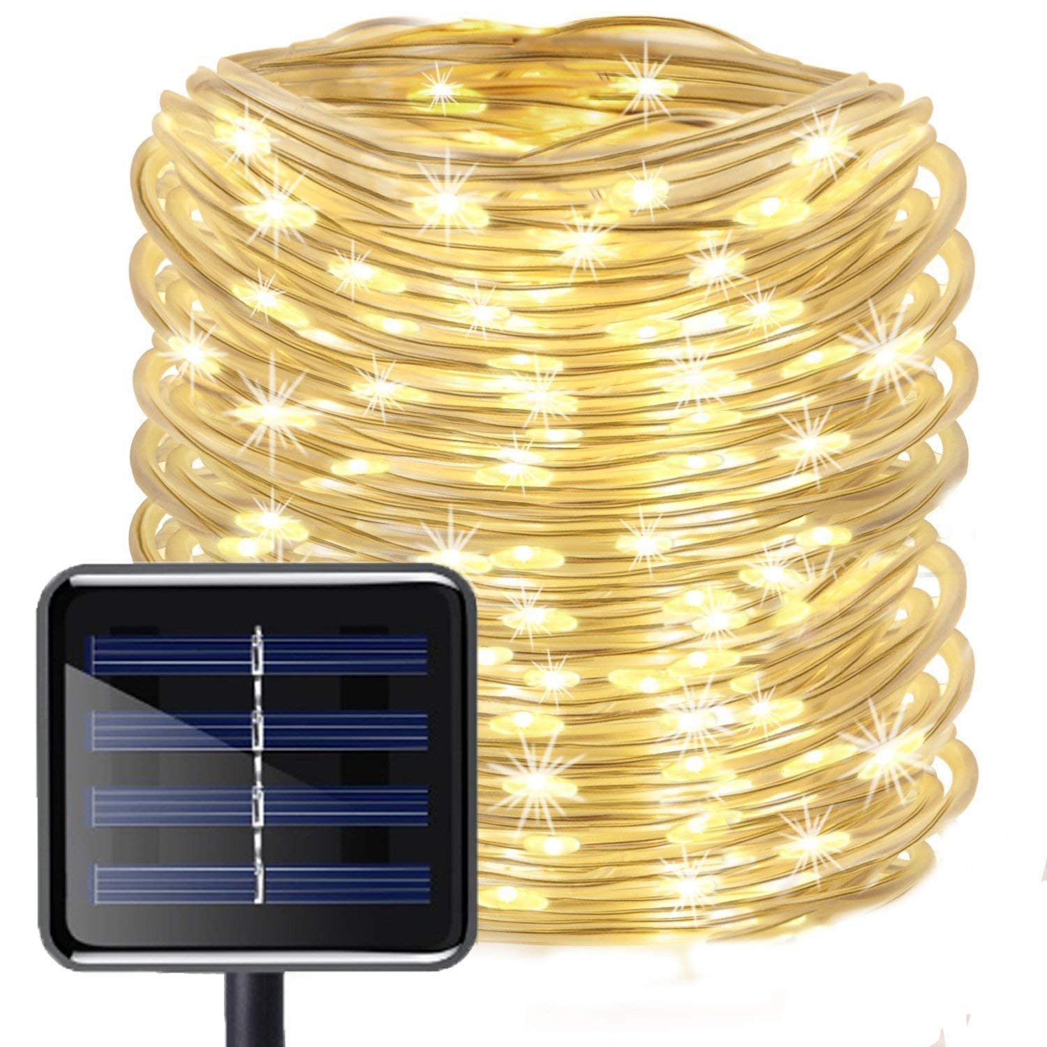 Solar Rope Lights Outdoor,KINGCOO 12M/39ft 100LED LED Rope Lighting Waterproof Copper Wire Rope String Light for Outdoor Indoor Home Garden Patio Parties (Warm White)