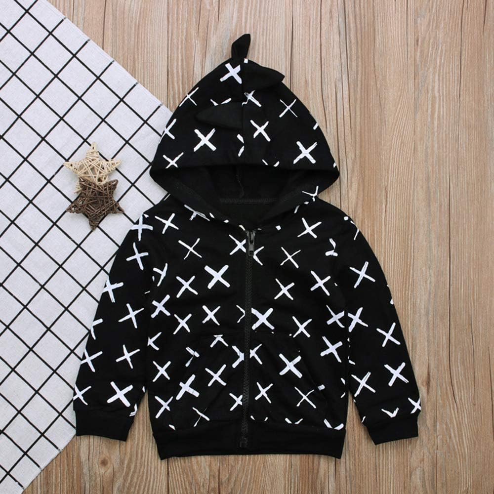 Infant Toddler Baby Hoodie Shirts Cute Dinosaur Cross Pattern Kids Zipper Black Tops: Clothing