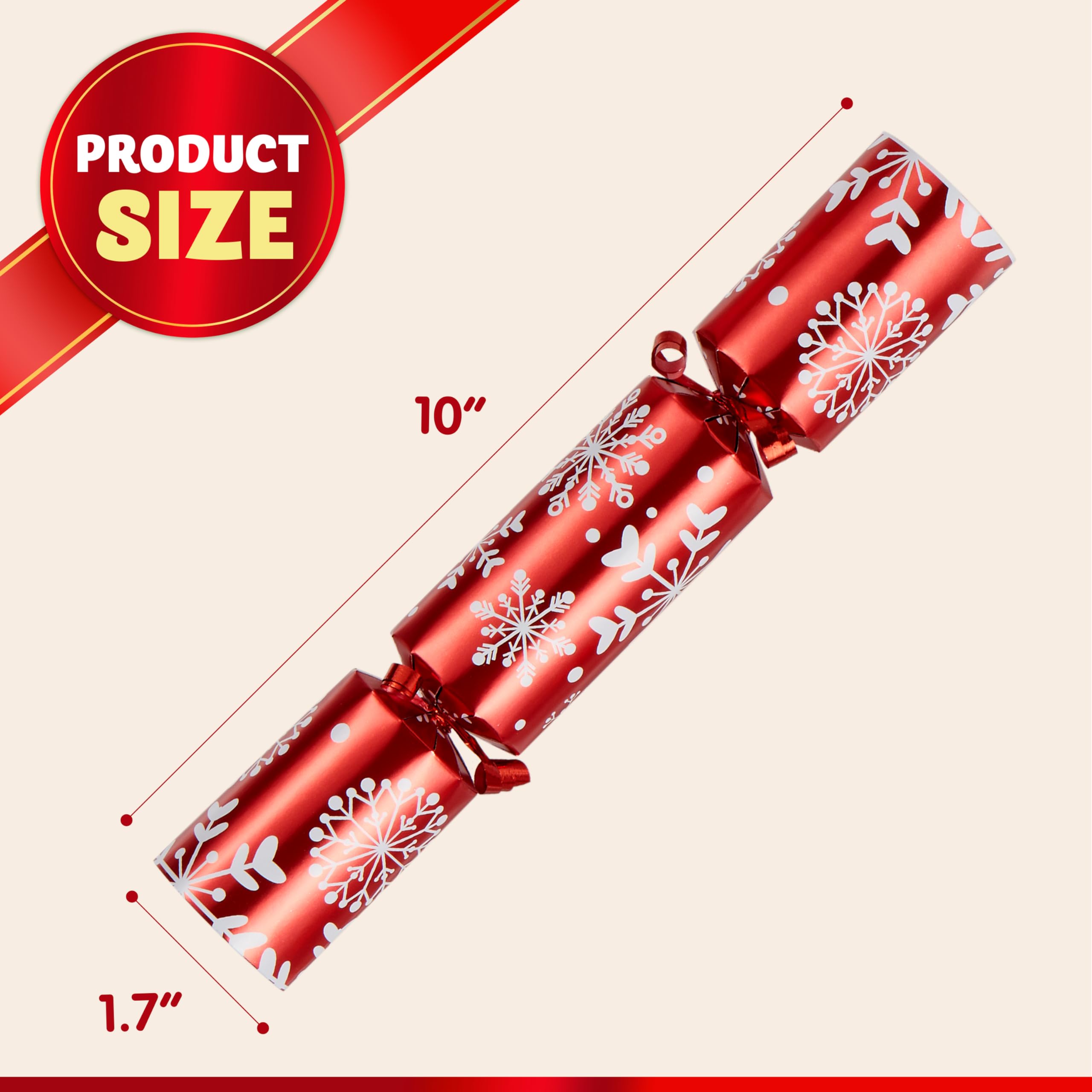 JOYIN 10 Pack Christmas No Snap Party Table Favor with Red & White Snowflake Design, with Party Hat, Joke & Little Gift Inside, for Xmas Gift, Christmas Seasonal Holiday Dinner Traditions