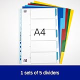 Oxford A4 Plastic 5-Part Dividers Multi-Colored Tabs Tear-Resistant view 2