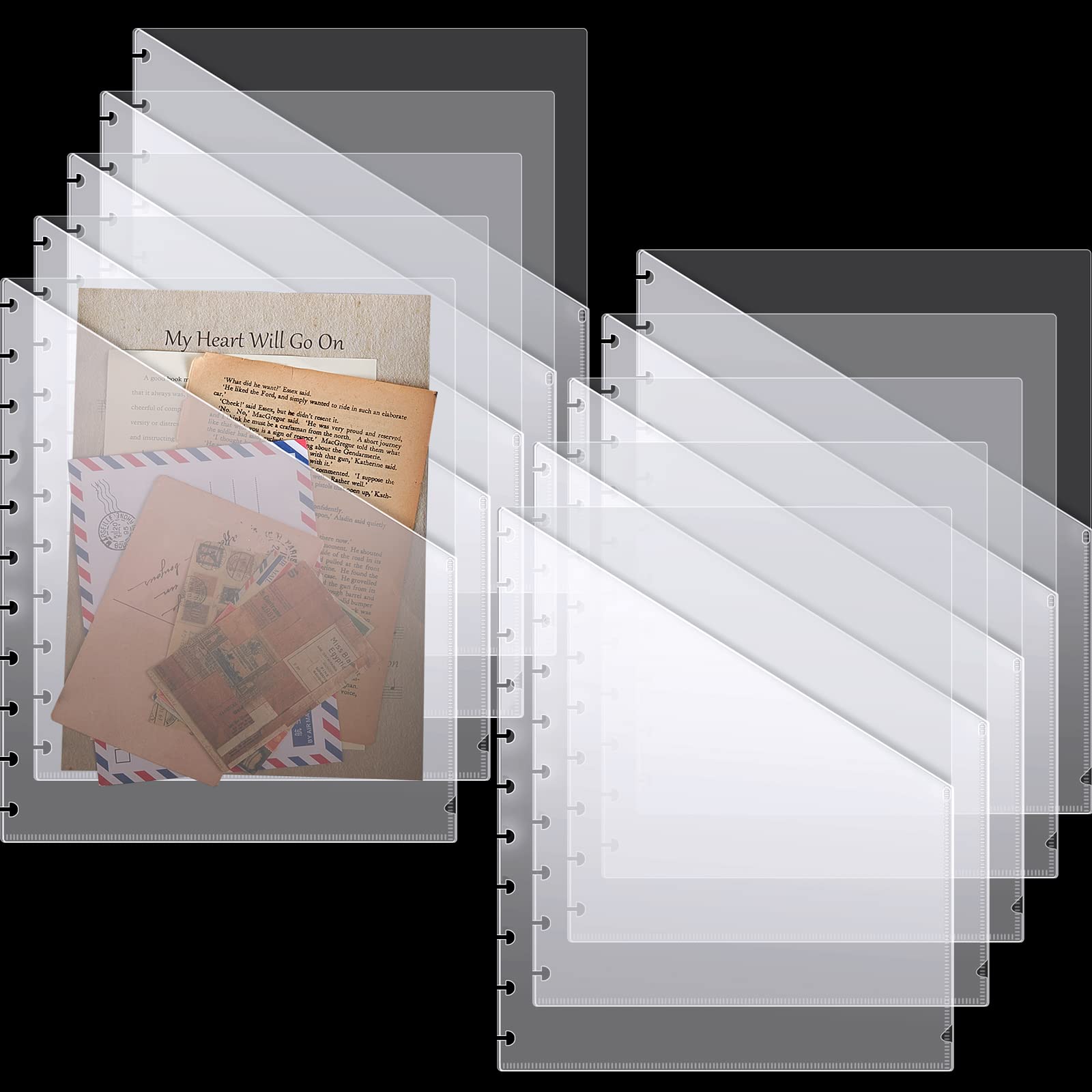 Photo 1 of 10 Pack Discbound Dividers Letter Size Dividers with Pockets 9.3 * 11 inch Binder Index Plastic Binder Accessories Discbound Organizer with Holes(Clear)