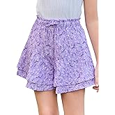 Girls Floral Skirts Kids Fashion Elastic High Waist Ruffle Flowy Shorts with Drawstring 5-14 Years
