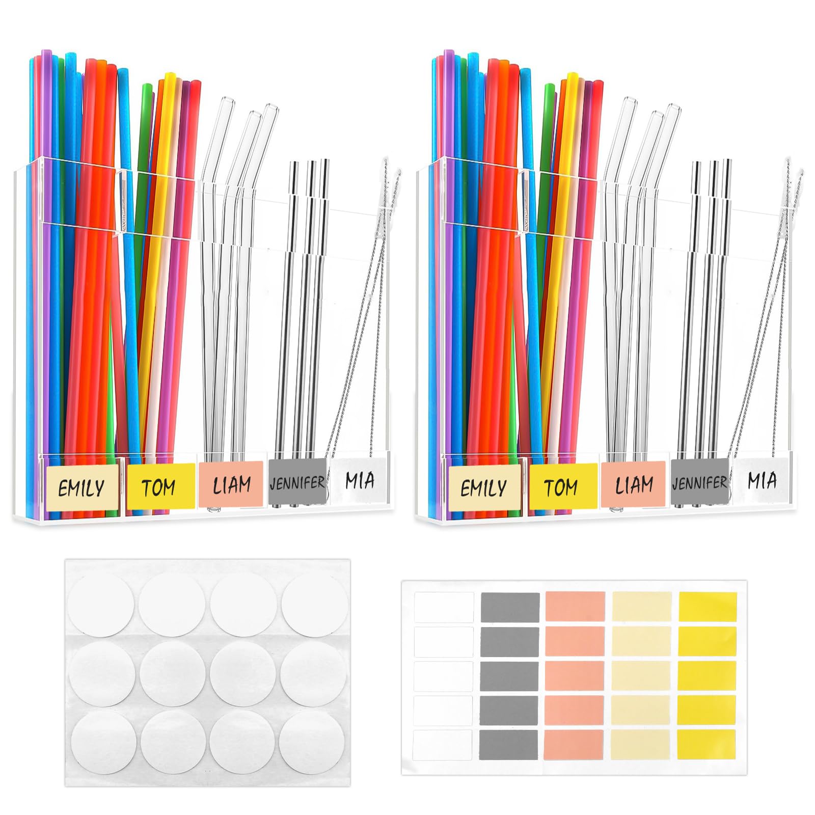 Photo 1 of 2 Pack Large Acrylic Straw Holder for Cabinet, Straw Organizer with 12 Double-sided Tape and 25 Colorful Labels, Glass Straw Storage for Kitchen Cabinets,Reusable Straw Dispenser for Counter.