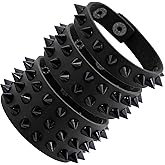 Manfnee Punk Gothic Bracelet for Men Women Leather Spike Rivet Metal Studded Wristbang Cuff Black