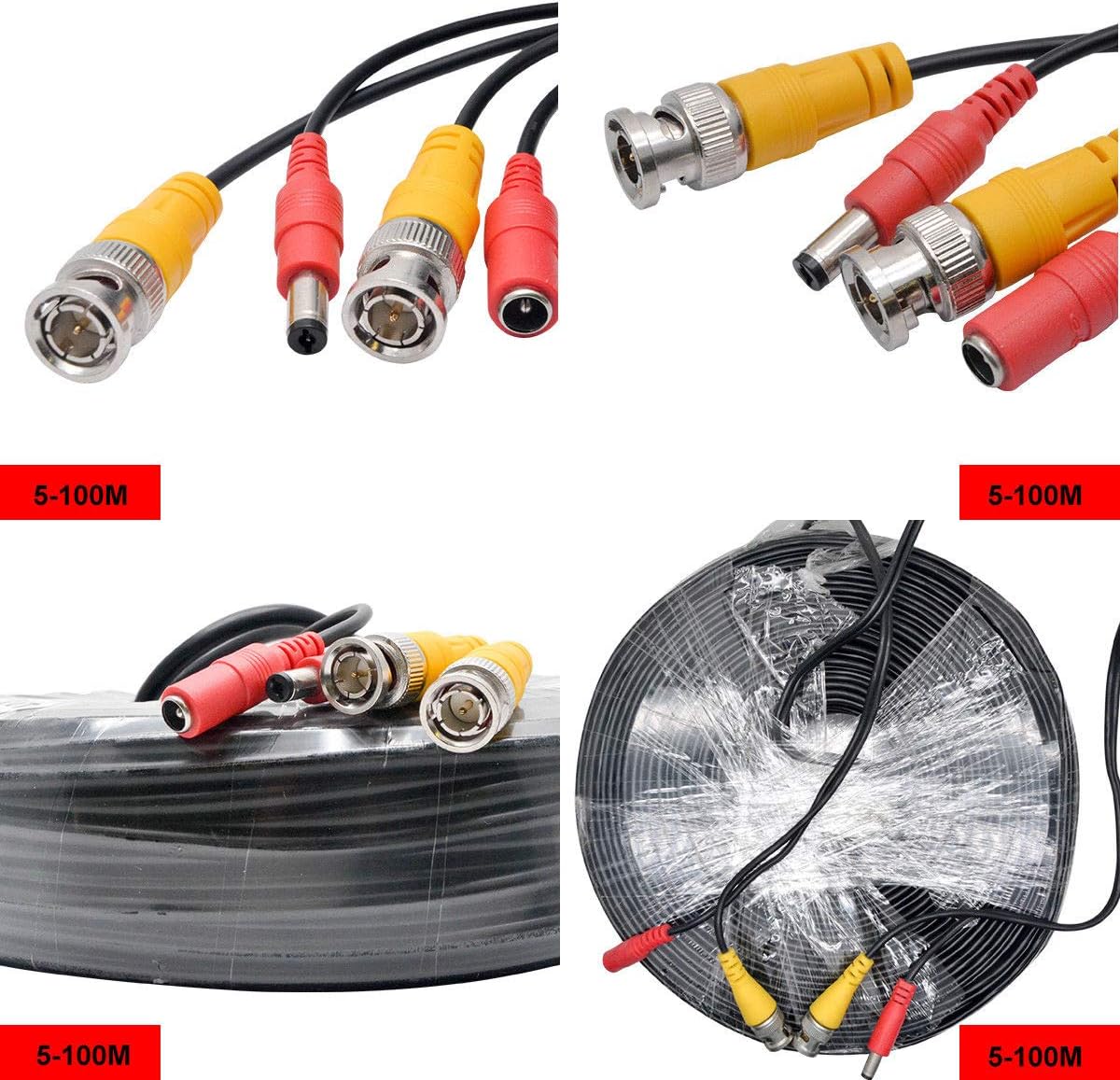 HugeAuto 100M Car All-in-One BNC Video Power Cables RCA DC Extension Cables for CCTV Camera DVR Security System - Image 5
