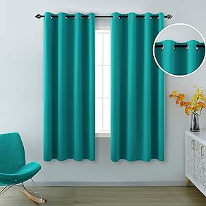 Teal Curtains 63 Inch Length for Girls Room 2 Panels Grommet Light Blocking Thermal Insulated Room Darkening Blackout Curtains for Bedroom Girls Teens 52 x 63 Inches Long