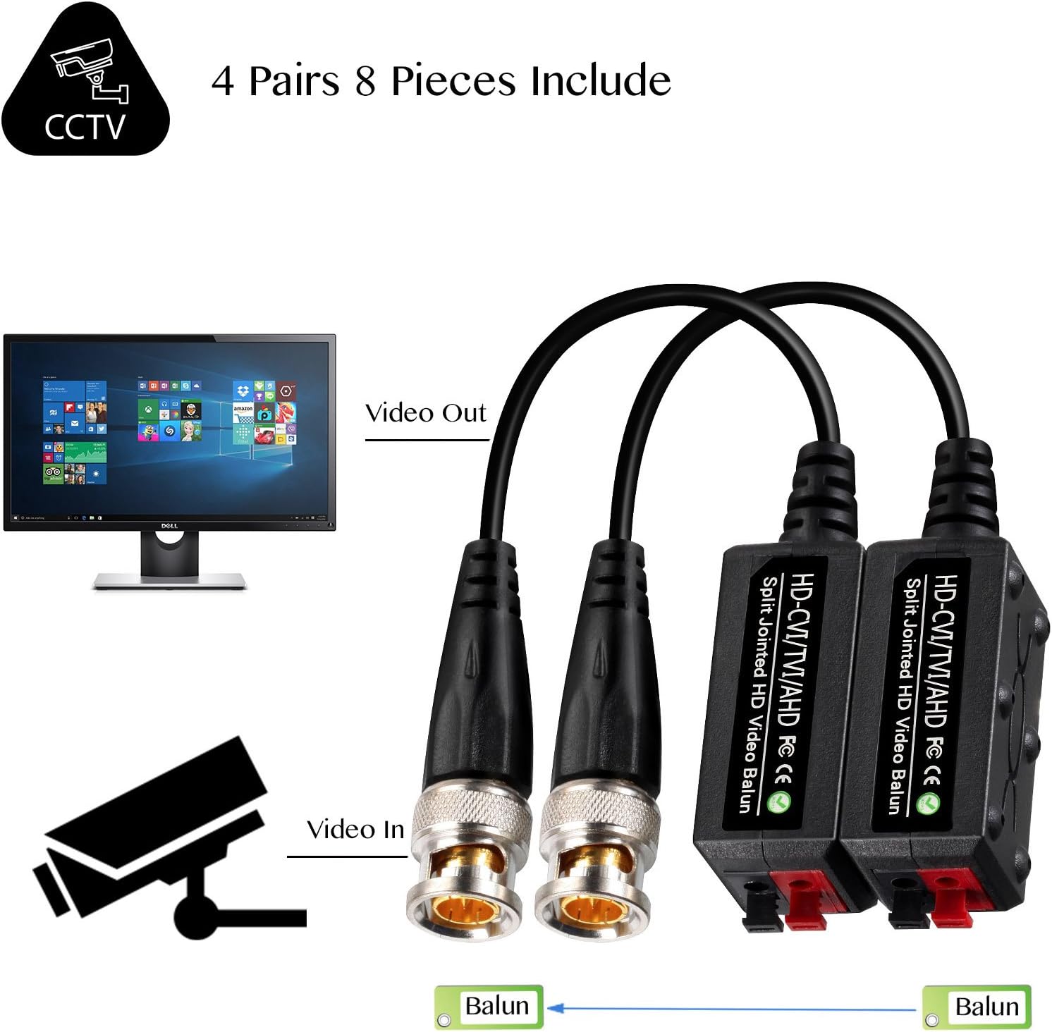 VIMVIP [Upgraded] 4 Pairs Split Joint Mini CCTV BNC HD-CVI/TVI/AHD Passive Video Balun Transceiver : Camera & Photo