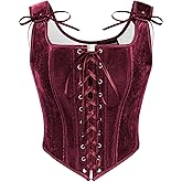 SCARLET DARKNESS Renaissance Corset Tops for Women Pirate Lace Up Overbust Velvet Bustier Bodice