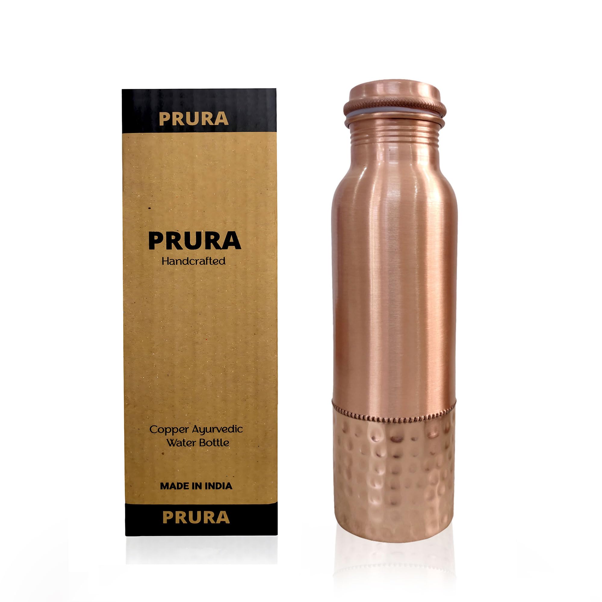 PRURA Copper 100% Copper Ayurveda Benefit Water Hammered Bottle Leak Proof (900ml/30oz, Design 5) — image 1