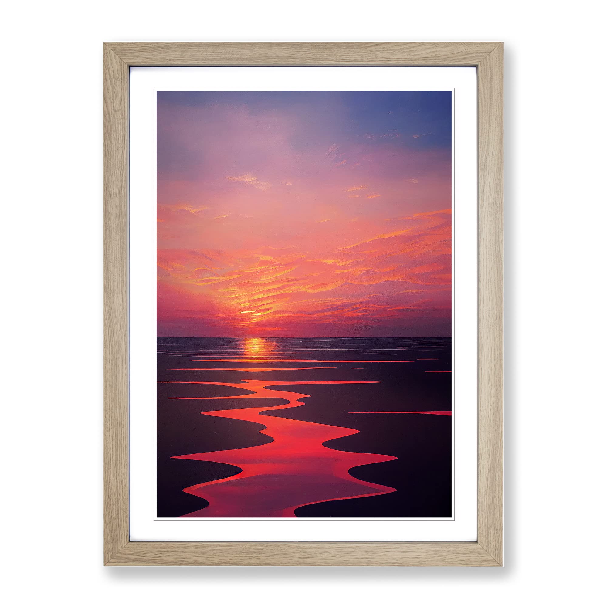 Ultimate Sunset Framed Print | A4 Oak Framed Wall Art | Ready to Hang | Modern Landscape Picture | Living Room Bedroom Lounge Office