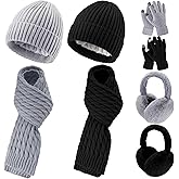 Suhine 8 Pcs Winter Beanie Hat Scarf Gloves Ear Warmer set Warm Fleece Knit Hat Touch Screen Gloves Earmuff for Women men