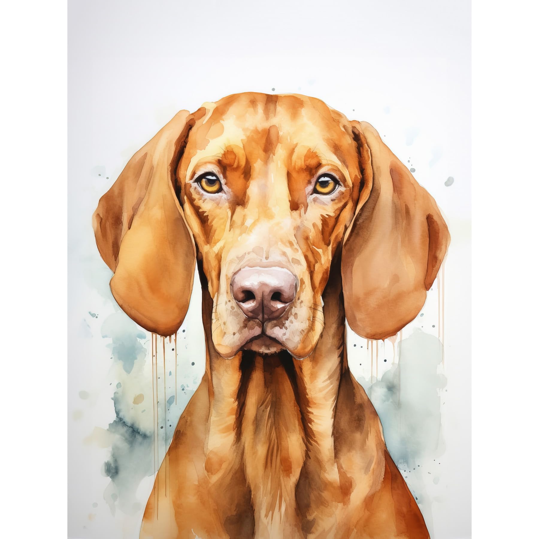 Artery8 Hungarian Vizsla Dog Soft Watercolour Artwork Golden Rust Teal Bright Portrait Extra Large XL Wall Art Poster Print