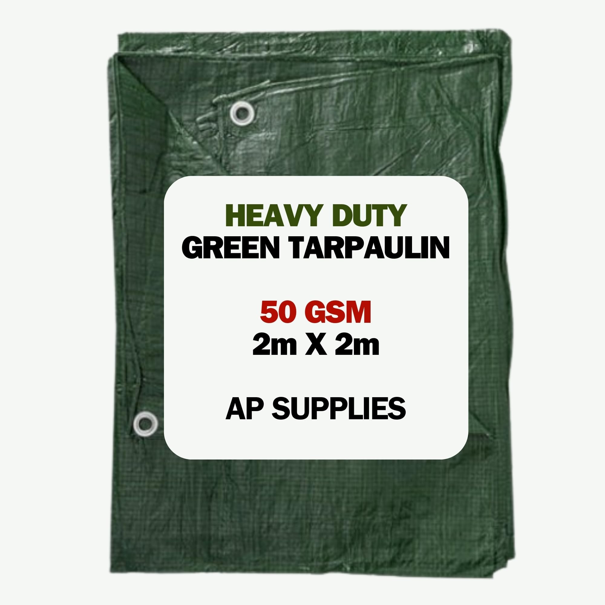 AP Supplies Green Tarpaulin Cover - 50gsm Thick Waterproof, Weatherproof, Frost-Resistant, UV Protection, Universal, Multipurpose, Groundsheet, Camping, Boating, Hiking Heavy Duty Sheet (2m X 2m)