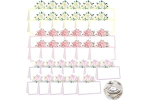 Floral Place Cards Set of 36, Watercolor Flower & Greenery Designs, 3 Unique Styles, Perfect for Weddings, Dinners, Tea Parti