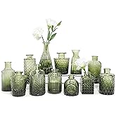 SUPMIND 12pcs Glass Bud Vase Set, Small Green Flower Vases for Centerpieces in Bulk, Mini Vintage Vase for Wedding, Home,Table Decoration