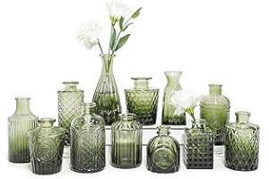 SUPMIND 12pcs Glass Bud Vase Set, Small Green Flower Vases for Centerpieces in Bulk, Mini Vintage Vase for Wedding, Home,Table Decoration