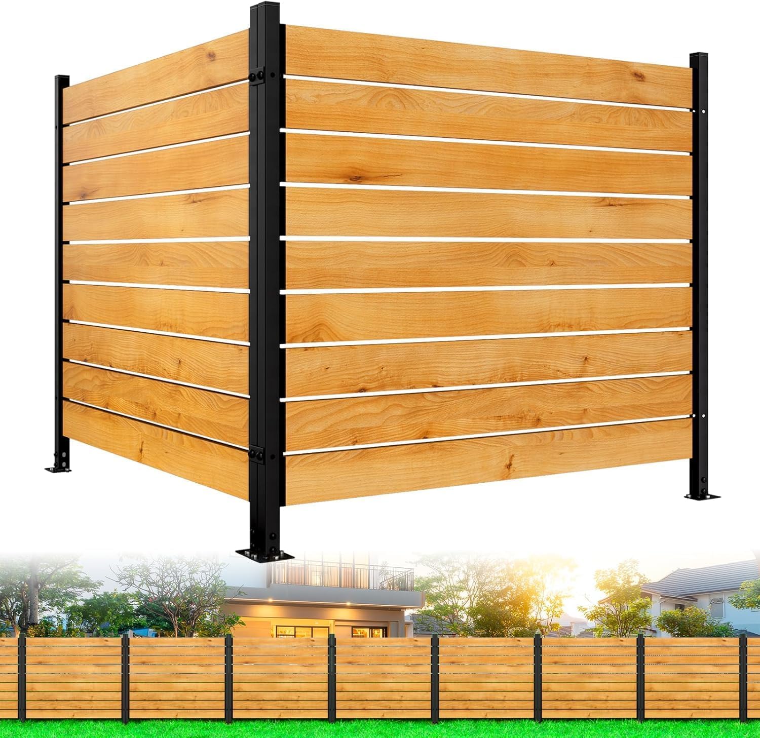 Photo 1 of 2 Panels No Dig Wooden Privacy Fence Screen, 42" H X 40" W Outdoor Air Conditioner Fences, Hide Trash Bins Or Ac Units, Decorative Garden, Patio, Backyard Fence -Temporary Fencing