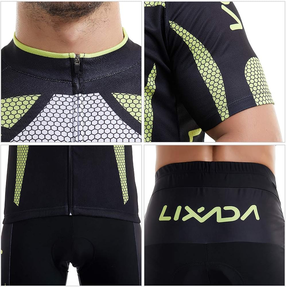 Lixada Men's Cycling Jersey Set Bicycle Short Sleeve Set Quick-Dry Breathable Shirt+3D Cushion Shorts Padded Pants/Bib Short: Sports & Outdoors