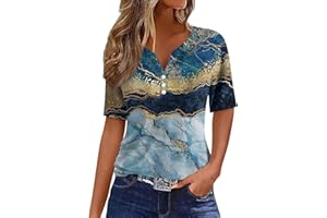 NJKHMCFTIR Summer Tops for Women Vacation Trendy V Neck 2024 Casual Short Sleeve Shirts Loose Comfy Tunic Clothes