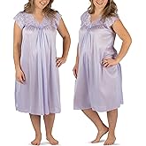 Shadowline Women’s Short Lace Cap Sleeve Nightgown - 40” Length Gown