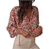 GORGLITTER Women's Boho Floral Blouse Bishop Long Sleeve Button Down Shirt Fall Outfits 2025