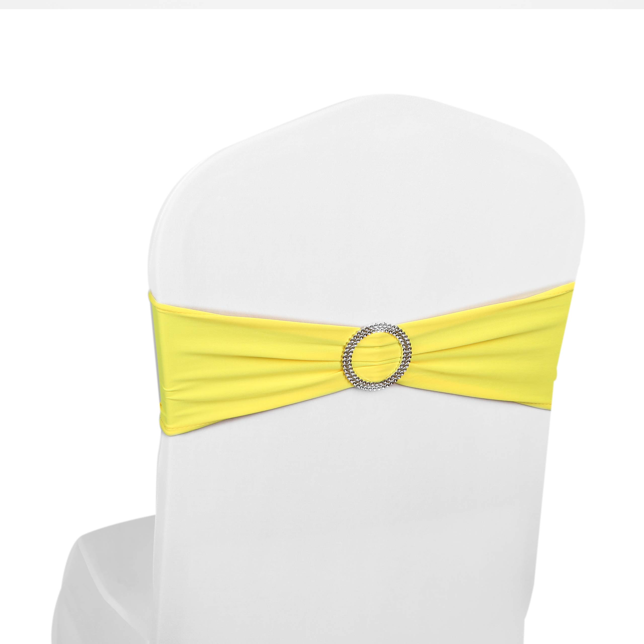 Elastic Stretch Spandex Chair Covers Sashes Bands With Buckle Bows For Wedding Home Party Suppliers Decorations (Yellow, 50PCS)