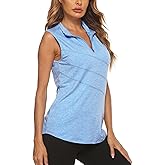 Koscacy Women's Sleeveless Golf Tennis Polo Shirts Zip Up Dry Fit Workout Tank Tops Athletic Shirt