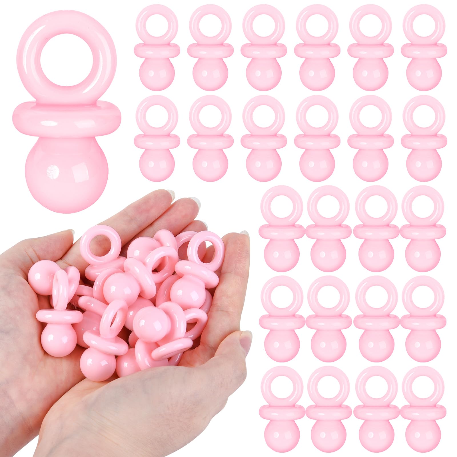 Photo 1 of 24 Pcs Baby Shower Pacifiers, 1.75 Inch Plastic Pacifiers for Baby Shower Game Girl, Bulk Pacifier for DIY Decoration, Gender Reveal Table Scatter, Hunt Game Props, Party Favors(Pink)