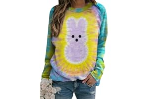 YMING Women's Easter Day Bunny Printed Sweatshirt Funny Rabbit Crew Neck Pullover Casual Long Sleeve Shirt Tops